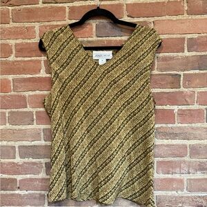 Jones Wear 100% Silk Diagonal Striped Top - Green and‎ Brown